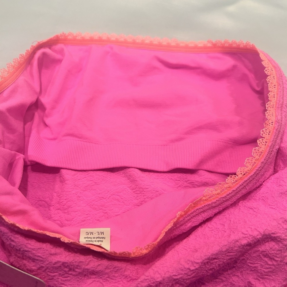 Free People Intimately Hot Pink Orange Trim Tube Top Bandeau Texture M/L MSRP 38 - Picture 9 of 9